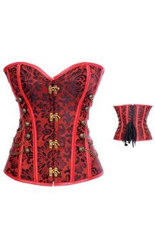 Strapless Floral Brocade Corset with Brass Accents